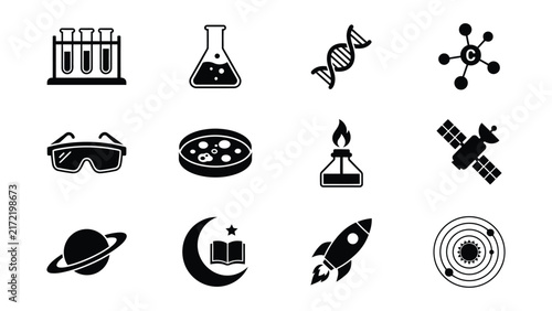 Bild auf Leinwand Set of science and technology icons with transparent background for various uses