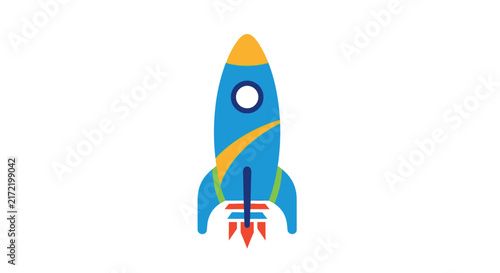 Blue Rocket Ship Icon.