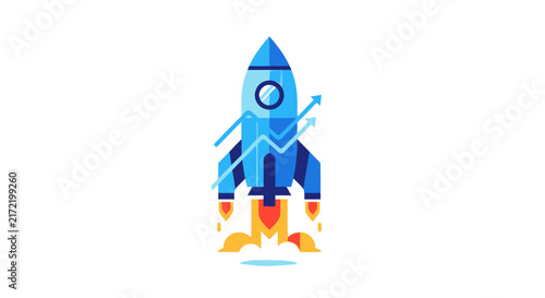 Blue Cartoon Rocket Ship Icon.