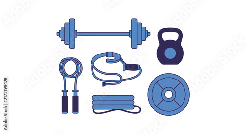 Blue fitness equipment for home workout.