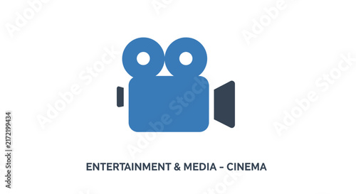 Blue film camera icon cinema media.
