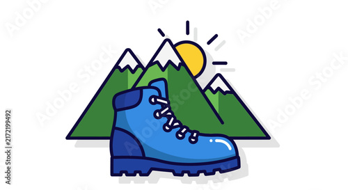 Blue hiking boot with laces.