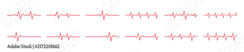 Fotografie Set of heart rate pulse line icons, medical electrocardiogram signs, rhythm of h