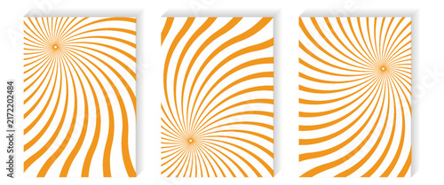 Retro Groovy Sun Background Set. Abstract Wave Ray Pattern in Trendy 70s Style. Boho Colorful Groovy Sun Psychedelic Vintage Background. Graphic Fun Hippie Poster. Abstract Summer Wallpaper.