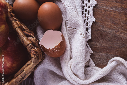 Bild auf Leinwand Fresh organic ingredients for home baking and healthy cooking, featuring whole a