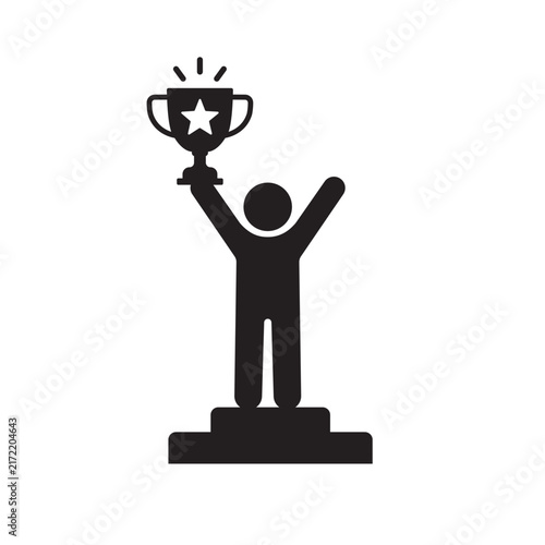 Winner with Trophy Vector Icon Flat Style