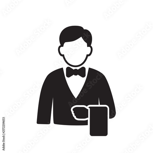 Waiter Serving Drink Vector Icon Flat Style