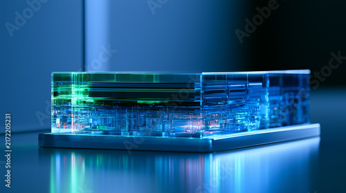 Macro shot of glowing internal layers of a next-generation solid-state battery
