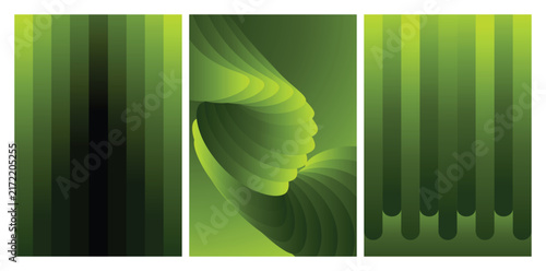 Green Ribbed Gradient Background Collection Set, Abstract Green Gradient Poster Template Vector