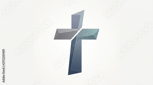 Stylized Christian cross symbol with a modern geometric 3D design representing spiritual faith, hope, and religious devotion for church worship