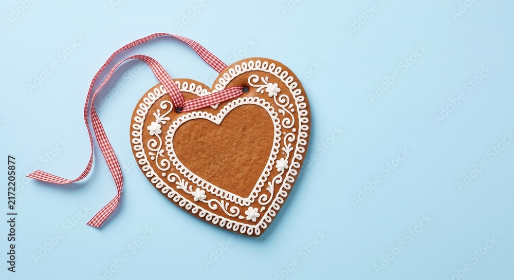 Obraz premium Blank oktoberfest gingerbread heart icing isolated on pastel blue