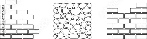 Doodle Outline Brickwork Cobblestone And Pebble Pavement Textures Set