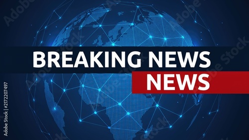 Breaking news text overlay on digital globe with network connections