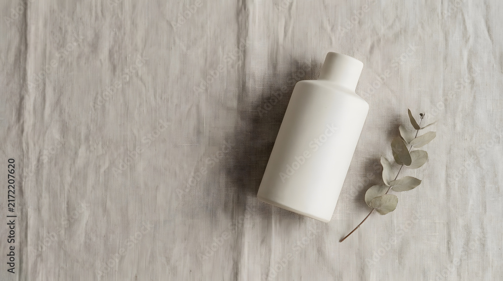 Obraz premium Cosmetic bottle with eucalyptus leaf.