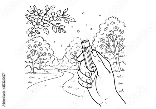 in hand inhaler line art coloring page