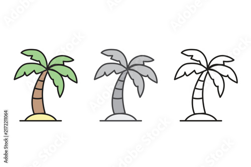 Tropical Palm Tree Illustration Set with Color, Grayscale and Outline Styles
