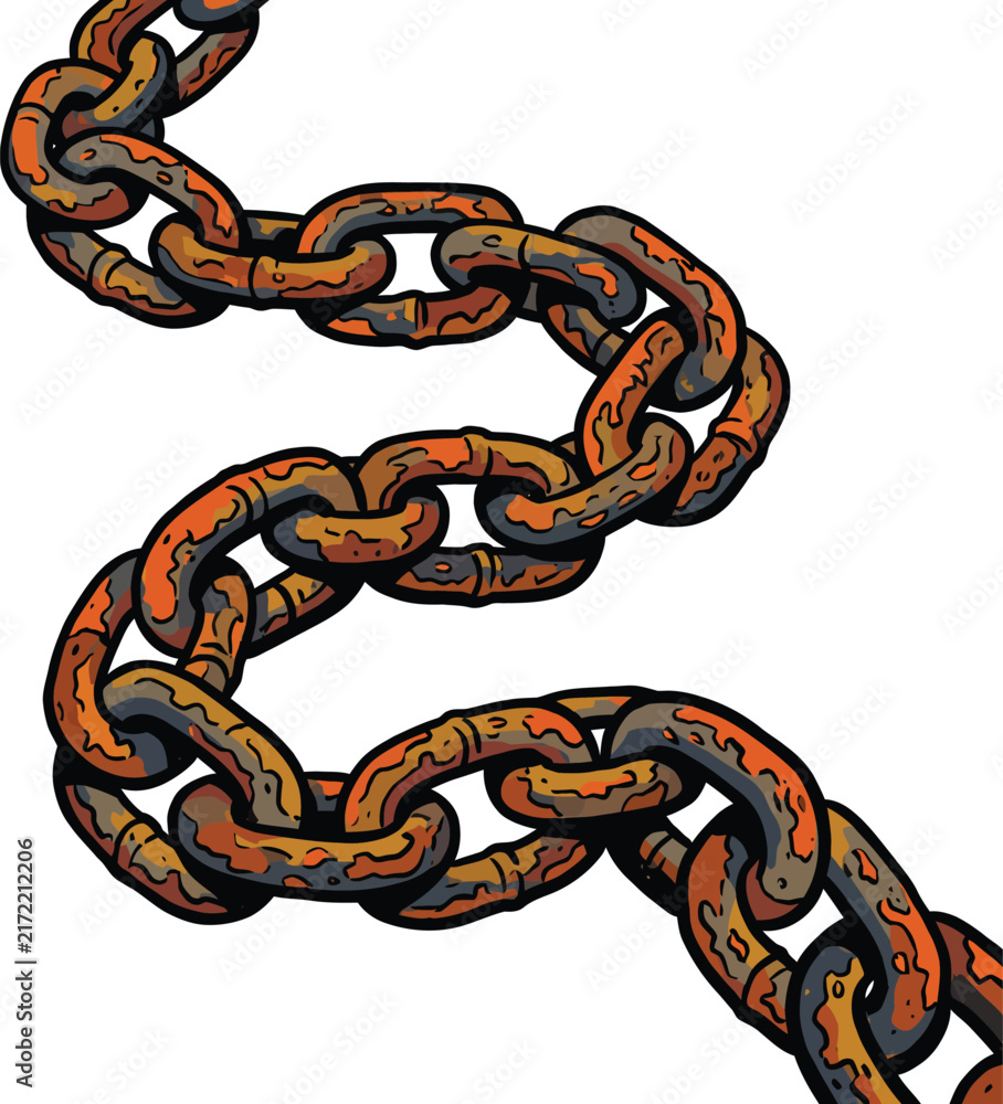 Fototapeta premium Rusty metal chain links weathered industrial texture illustration for grunge design elements isolated on white background