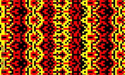 Принти на полотні Seamless vibrant yellow and red pixel art pattern with vertical symmetric tribal