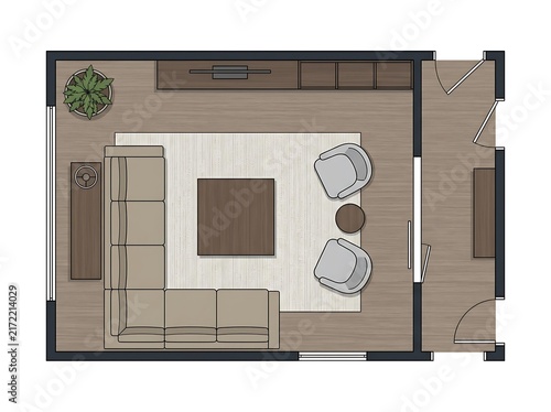 Modern Living Room Floor Plan with Sectional Sofa and Furniture Layout