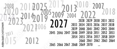 Calendar for 2027. Numbers that change the year to 2028. New Year.