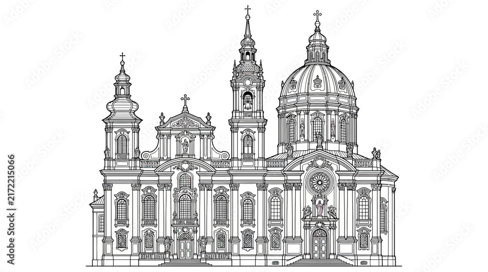 Obraz premium Elaborate Baroque Church Facade Illustration