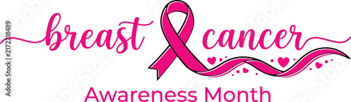 Breast cancer awareness month pink ribbon typography design vector graphic with awareness