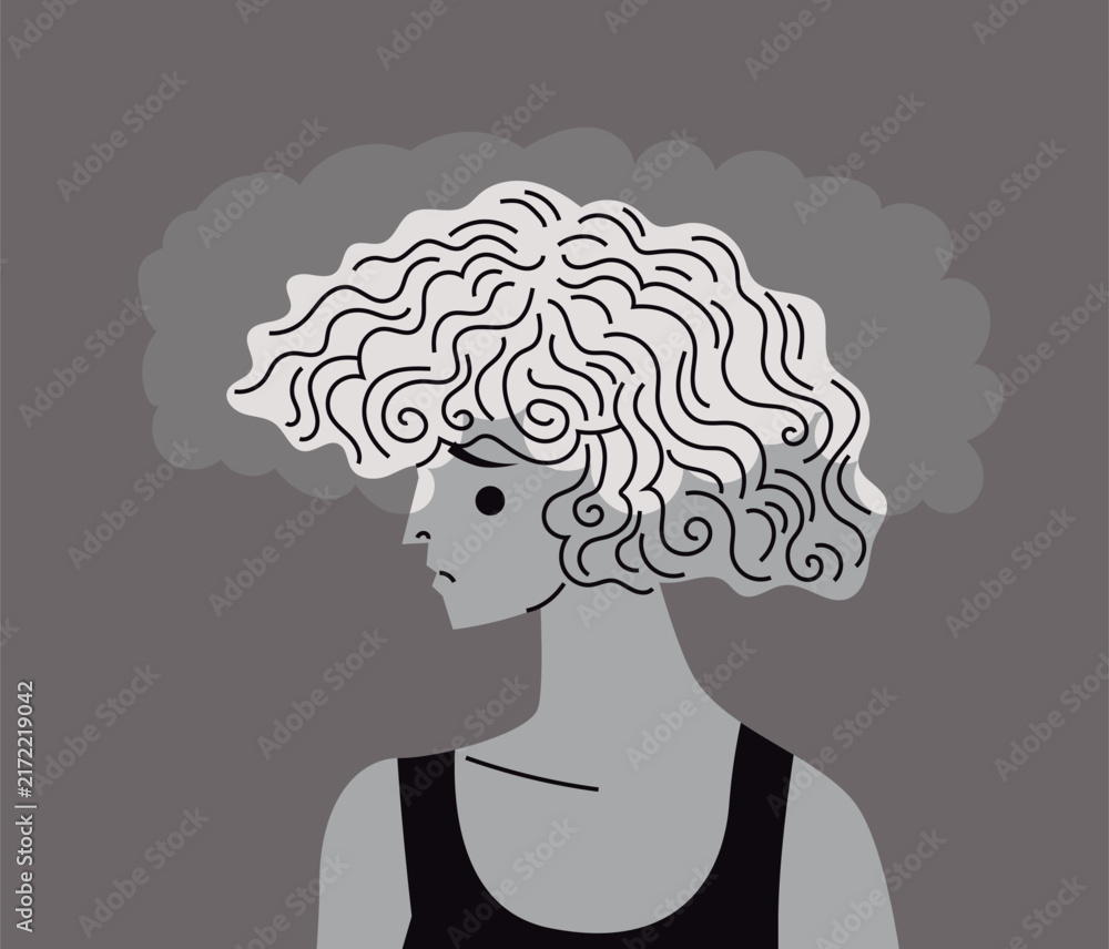 Obraz premium woman with brain fog and cloud inside her head