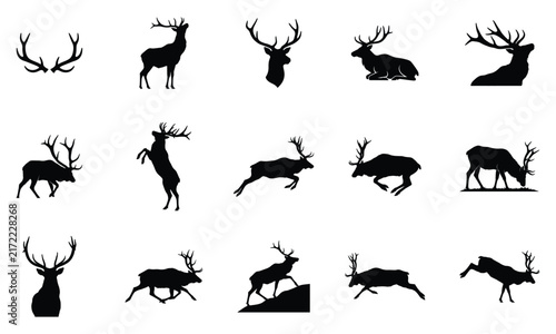 Elk silhouette vector collection isolated on white background