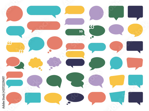 Vector illustration of a colorful flat speech bubble collection in chiko style for communication graphic designs