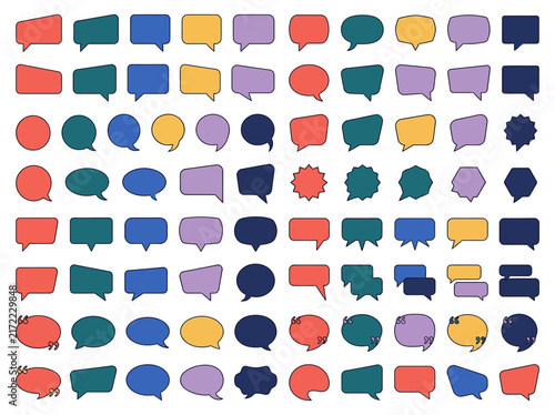 Vector collection of colorful speech bubbles and comic chat clouds, design elements in chiko image style.