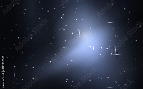 Soft blue glowing nebula background, with scattered white, stars and twinkling, light points in, deep space cosmic, environment for astronomy