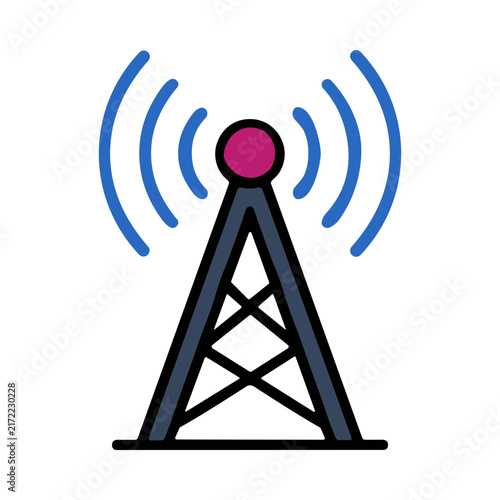 Fotografía Cellular Tower Broadcasting Radio Waves with Blue and Purple Accents