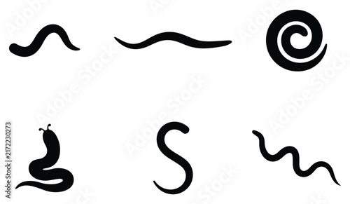 Worm silhouette vector collection isolated on white background