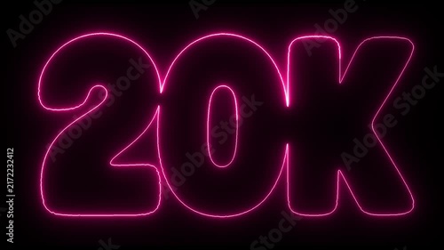 20K Subscribers red Neon Glowing Text on Black Background, 16:9
