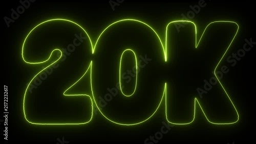 20K Subscribers yellow Neon Glowing Text on Black Background, 16:9
