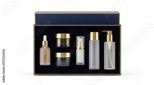 Skincare product collection with dropper bottle and dispenser packaging