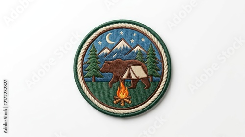 Wildlife bear camping adventure scenic mountain night sky nature emblem