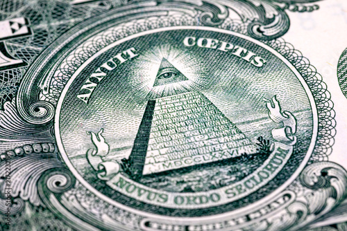 1 US dollar bill featuring the unfinished pyramid, Eye of Providence. currency of the United States. World money.
