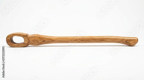 Carved wooden tool handle with natural grain and smooth finish