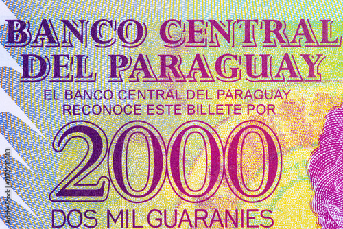 2000 Guaranies Paraguay banknote with a fragment for design. Polymer money. New money of Paraguay.