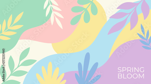 Pastel abstract organic shapes and leaves floral background vector