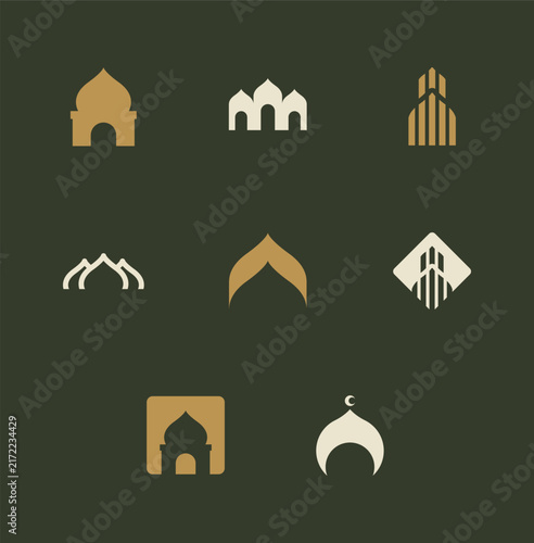 Canvas Print Minimalist Mosque Logo Collection Modern Islamic Brand Identity Vector Bundle