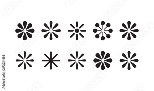 Картината върху платно Symmetrical flower burst icons collection offers rounded petal arrangements for creative pattern decoration