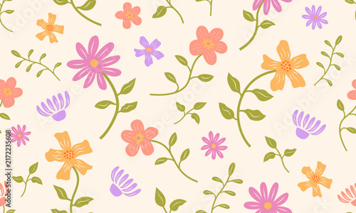 flower floral leaf seamless repeat pattern. this is a colorful vector illustration. Design for decorative, wallpaper, shirts, clothing, tablecloths, blankets, wrapping, texture, textile, fabric