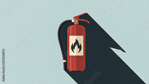 Fire extinguisher casting long shadow symbolizing fire safety emergency protection and prevention