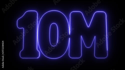 10M Subscribers Blue Neon Glowing Text on Black Background, 16:9
