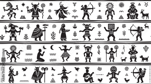 Photography Viking rune symbols and ancient nordic god tapestry, black runic stave set and h