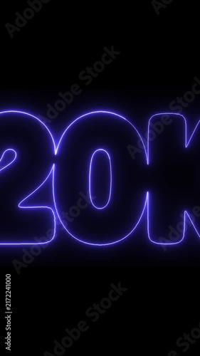 20K Subscribers Blue Neon Glowing Text on Black Background, 9:16

