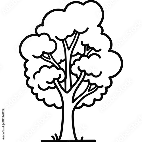 Cute tree coloring page illustration.