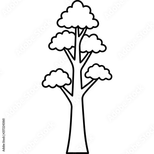 Cute hand drawn tree line art illustration coloring